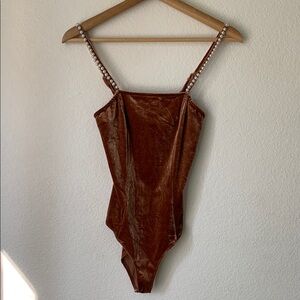 Brown Velvet High-Cut Bodysuit